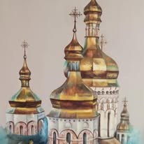 Cúpulas de iglesia ucraniana pintadas por alumnos de la academia